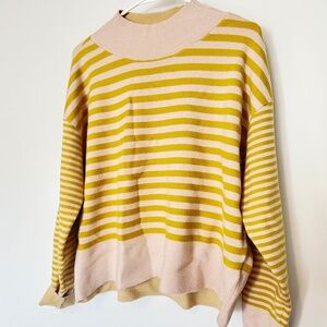 Maeve Carys Mock Neck Sweater in Yellow Striped